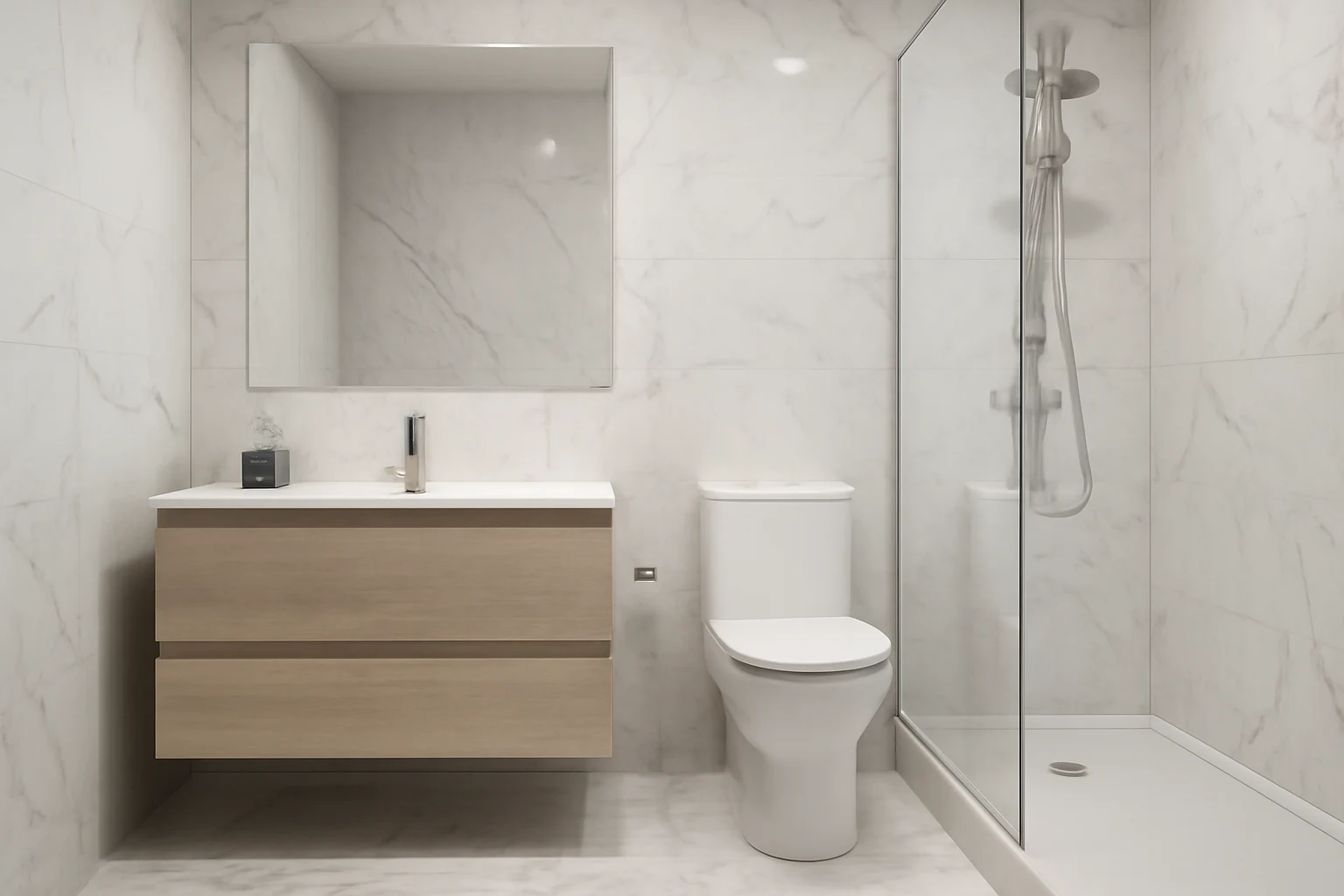 Modern bathroom remodel with glass shower and marble tile, Tile San Diego